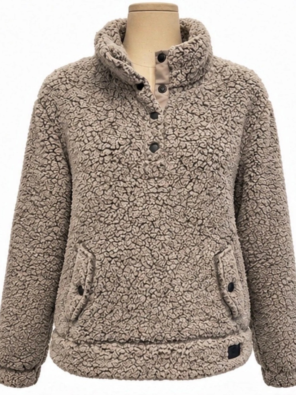Simply Southern Womenโs Large Sherpa Pullover Teddy Fleece Snap Neck Gray
